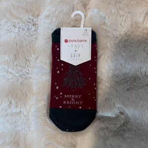 Pure Barre Festive Grip Socks - Burgundy and olive green